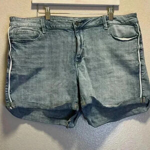 Cosmic Blue Love Jean shorts with white piping down the side size 18W
